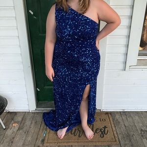 Royal blue sequin prom dress